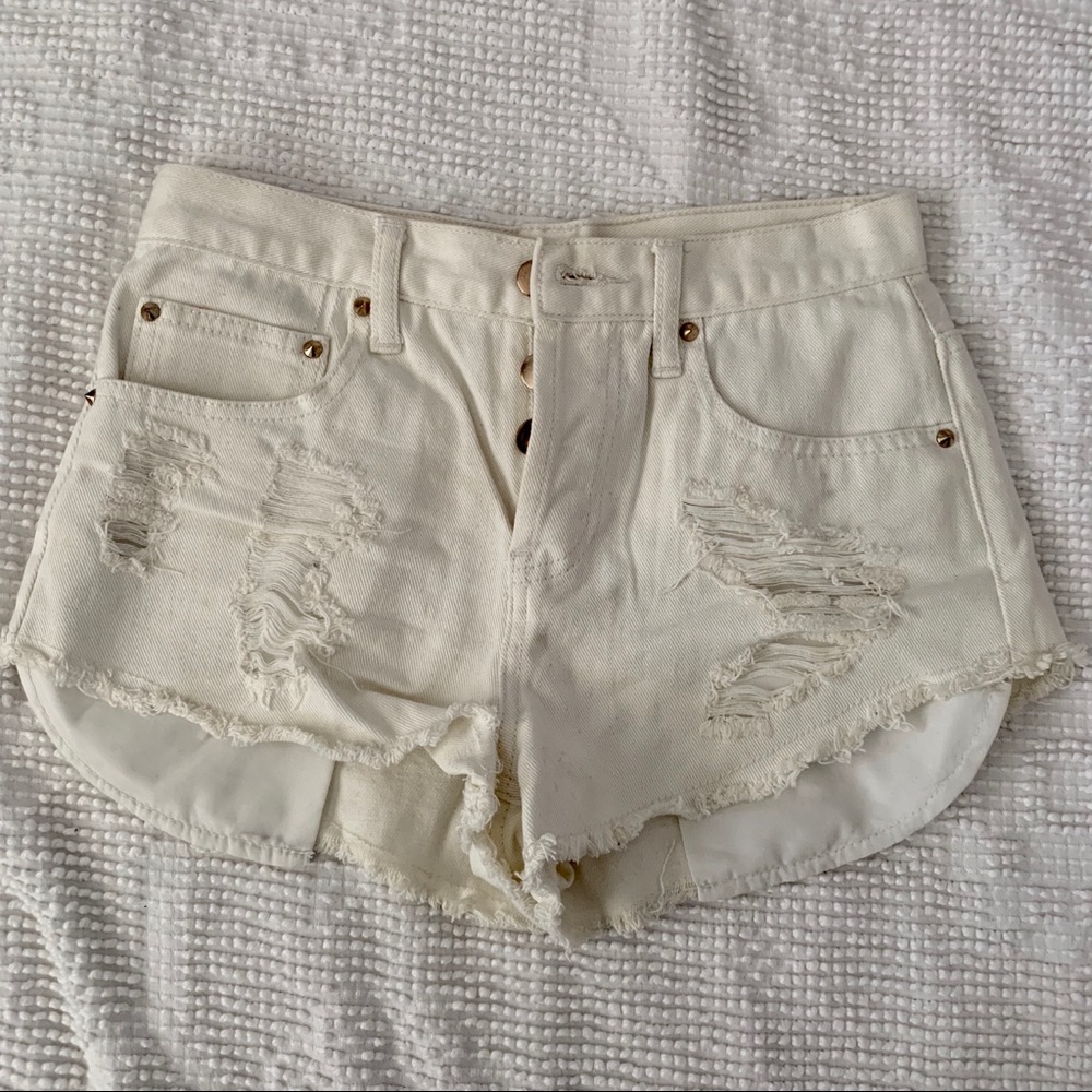 Forever 21 White Distressed High Waisted Shorts